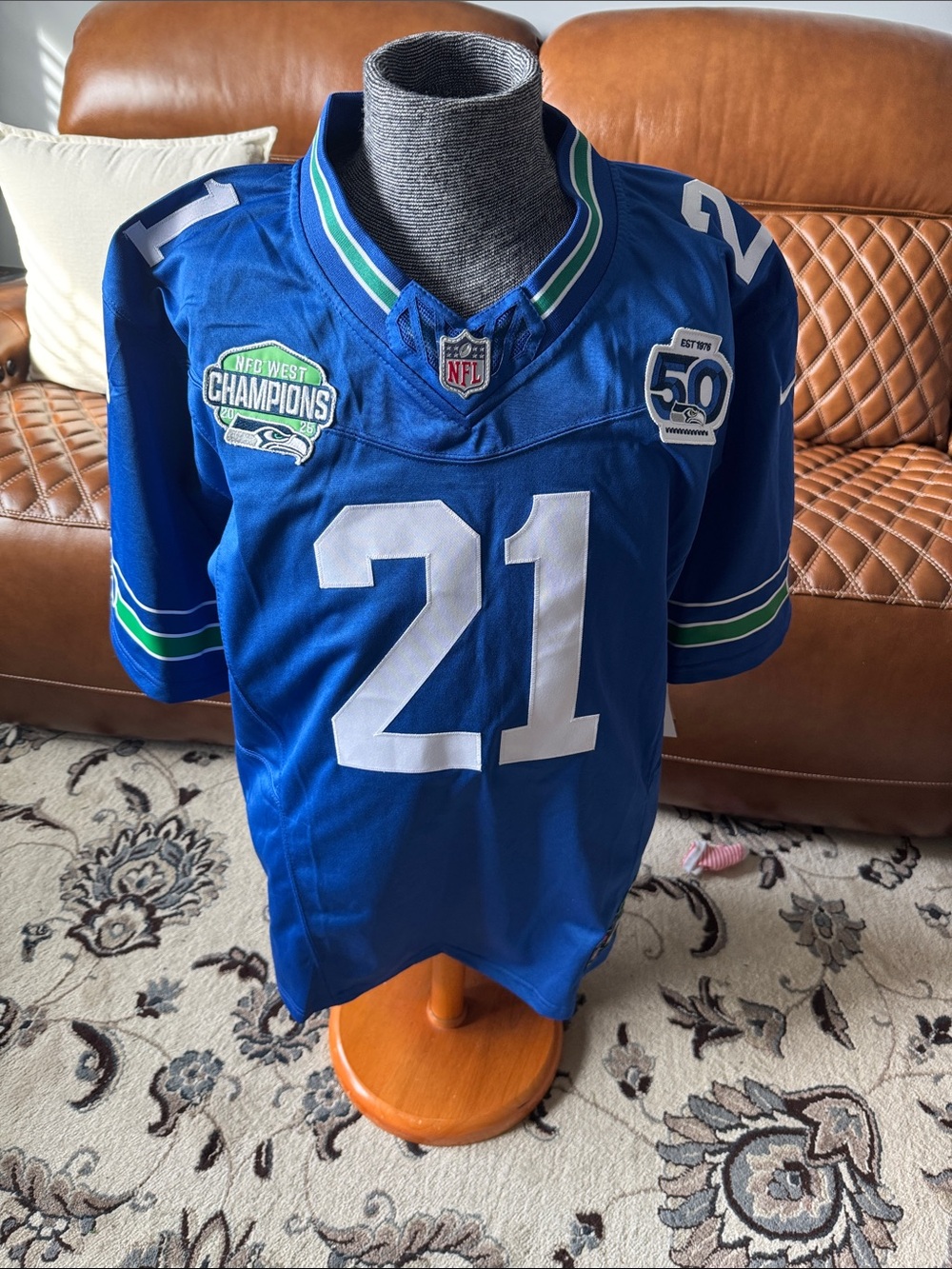 NFL Royal Blue #21 Seattle Seahawks Patch Football Jersey